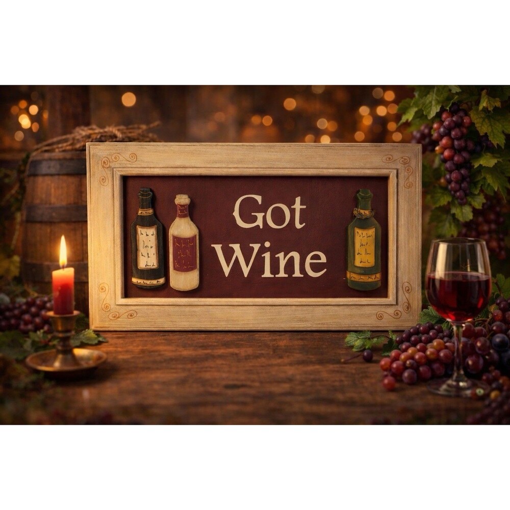 Rustic Wine Theme Decorative Wooden Wall Sign Plaque, Hanging, 3D Effect